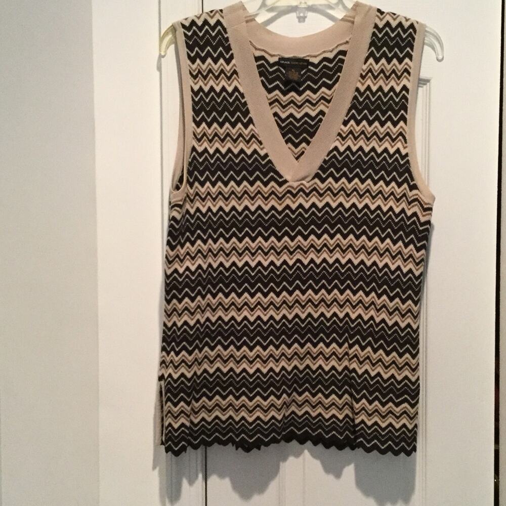 Grace xl zip zag pattern knit top cream blk tan
